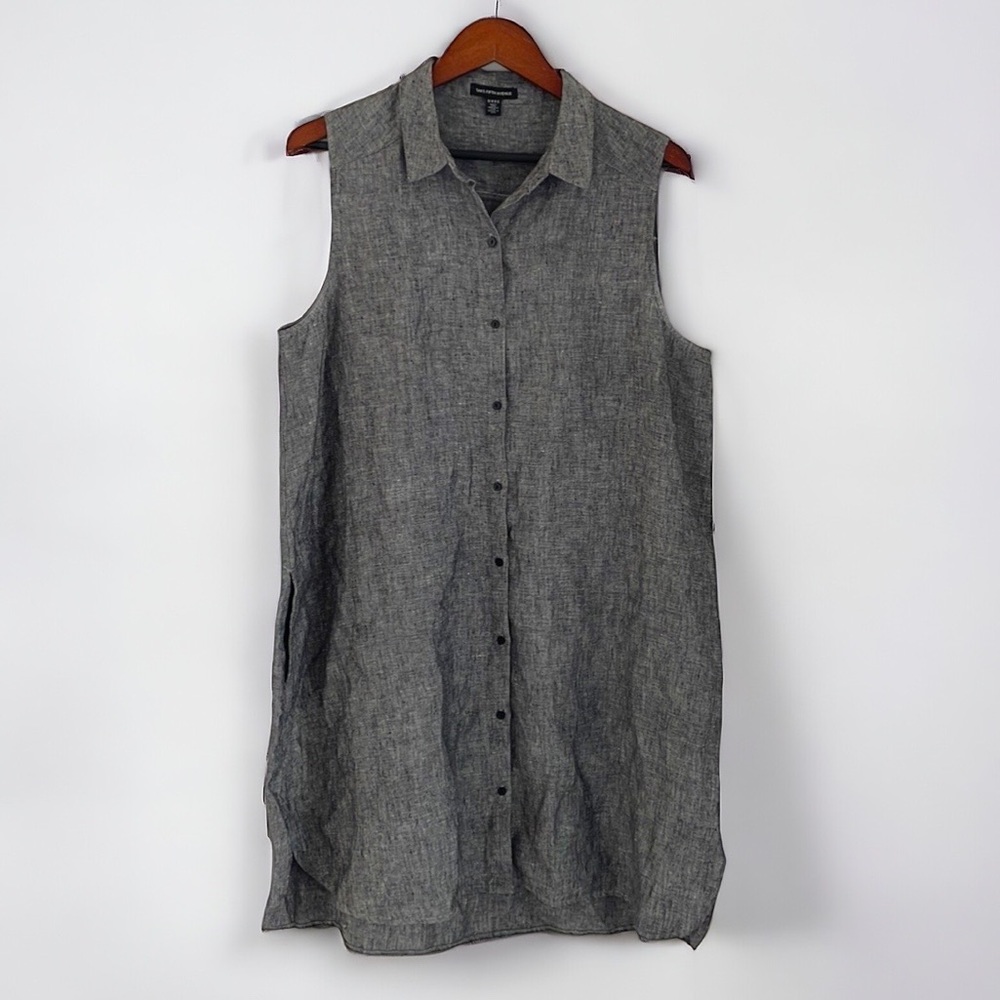Saks Fifth Avenue Midi Shirt Dress Women’s Sz XL 100% Linen Sleeveless Pockets